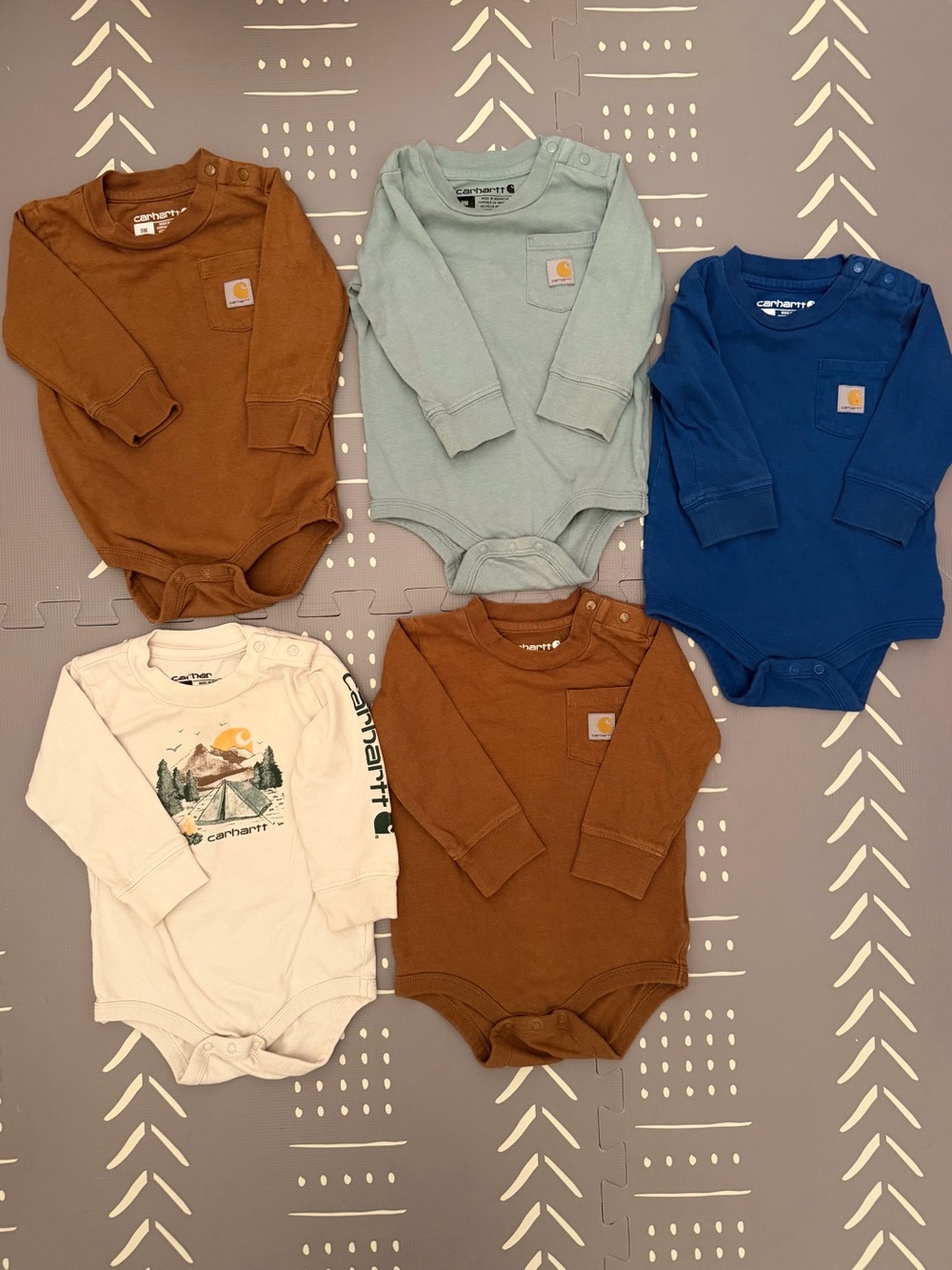 Carhartt Baby 9M Long Sleeve Bodysuit Lot 5 Pc
